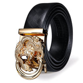 Men's Leather Slide Ratchet Adjustable Belt For Gift With Golden Dragon Metal Buckle